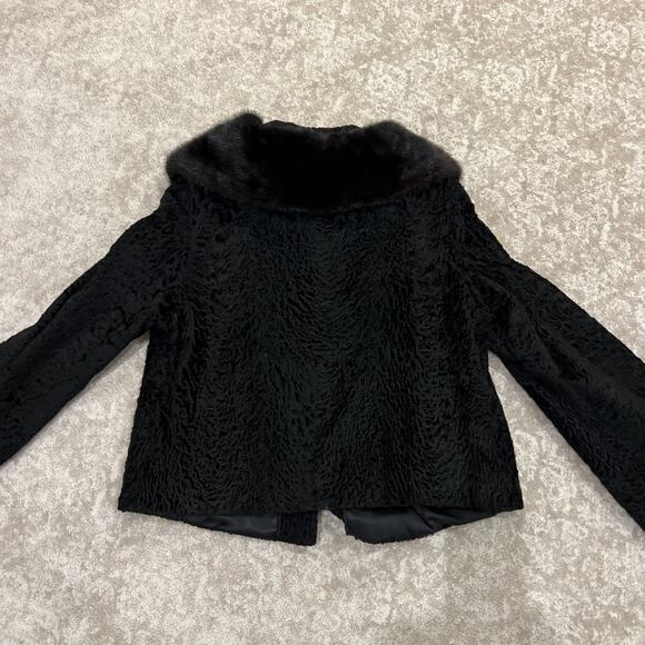 Vintage 1940's-50's Black Persian Lamb Fur Coat With Mink Collar /Size Medium - Picture 3 of 16